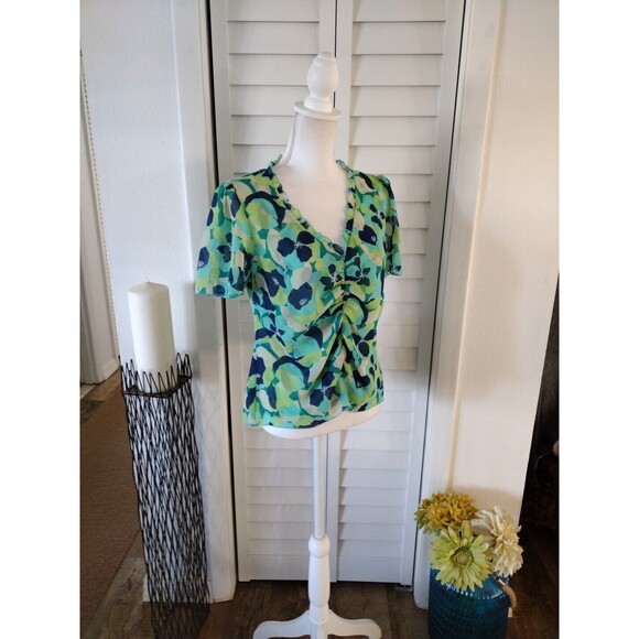 CAbi Trixi Top short sleeve zip side closure v-neck shirring lined S - Picture 4 of 10